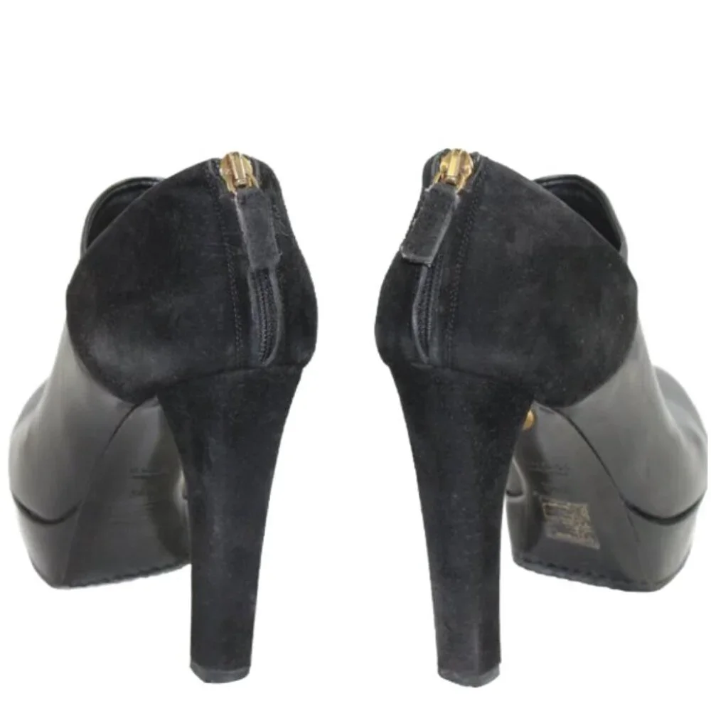 Gucci Black Leather Suede Accent Platform Stiletto Ankle Boot, Size 36.5